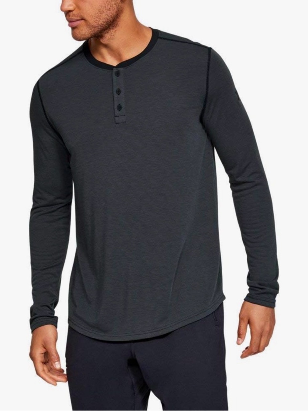 Under Armour Black Threadborne Knit Fitted Henley Long Sleeve Men’s Size S